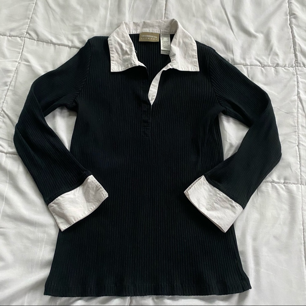 black and white collared shirt